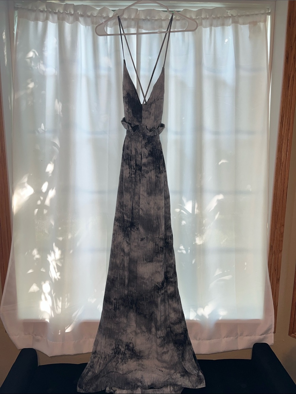 Fashion Nova Black and Gray Tie-Dye Backless Maxi Dress
